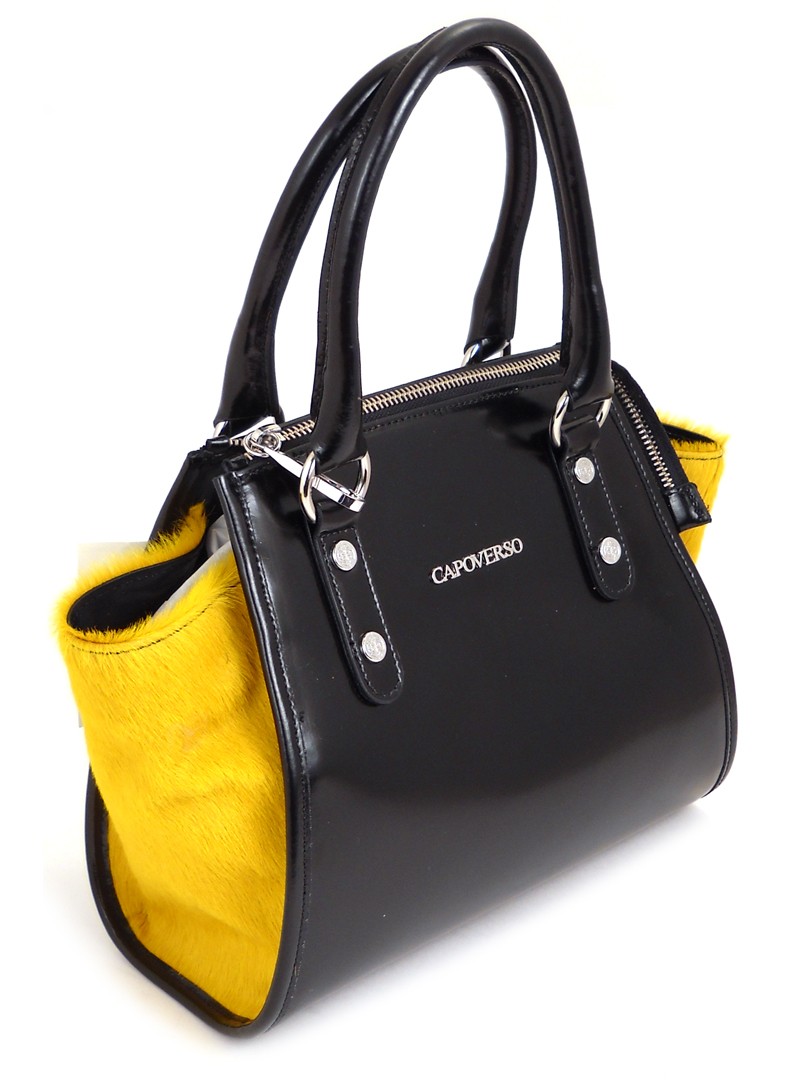 Черная кожаная сумочка с желтым каваллино CAPOVERSO