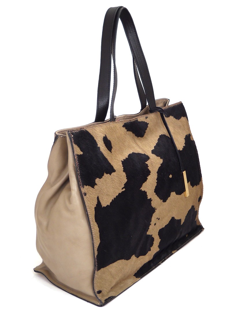 Большая светло-коричневая сумка-шопер с пони с черно-коричневым 