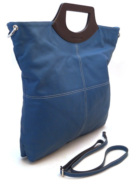 Деловая синяя сумка с коричневыми ручками итальянской марки PLIN